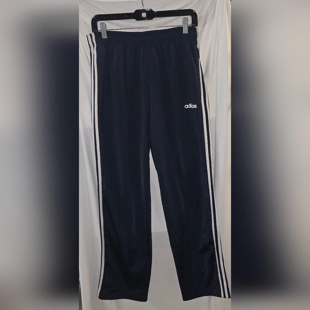 Adidas Men's Black Track Pants with White Stripes Medium